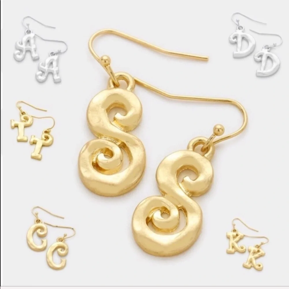 Alphabet letter S gold monogram earrings